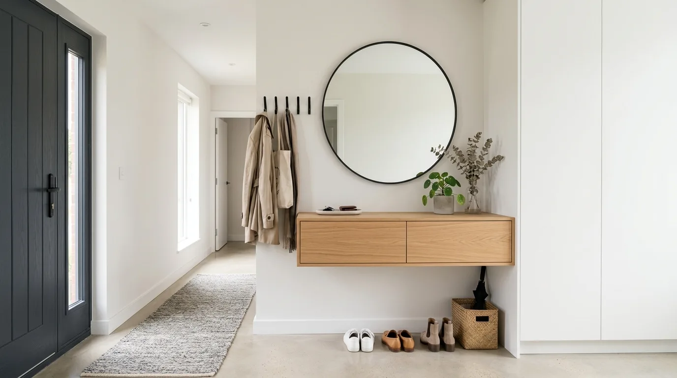 Let lighting warm up the entry from the start inspiration for a small entryway.